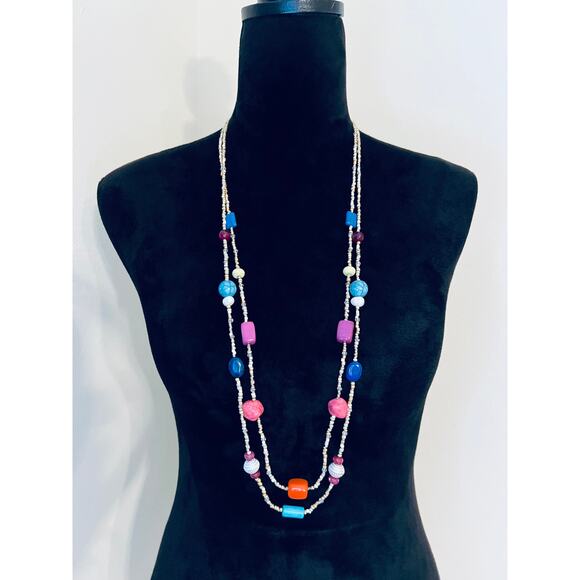 Chico's Colorblock Multi Layered Beaded Necklace - Picture 1 of 3